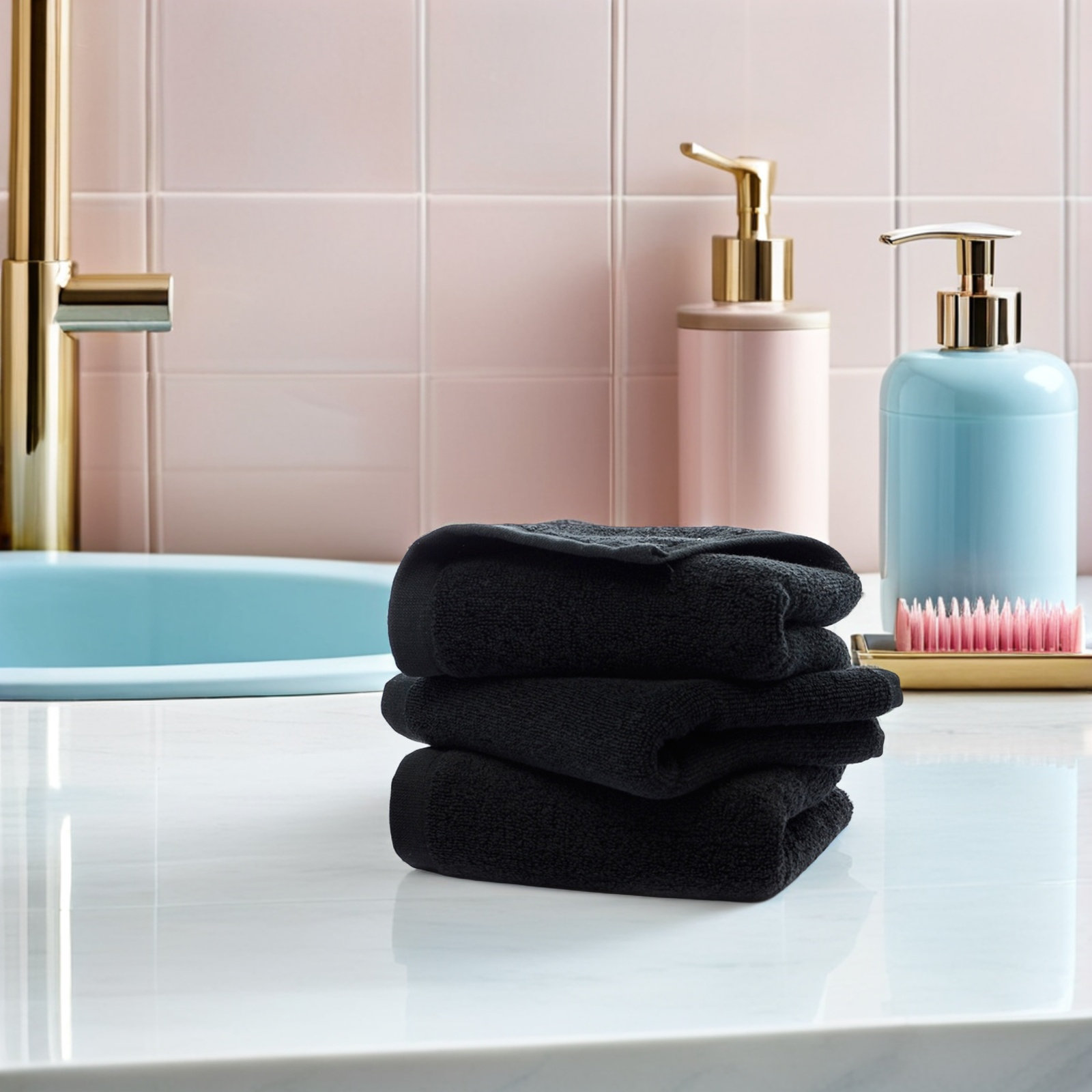 Spa Towel - منشفة يد قطنية سوداء، مصنوعة من